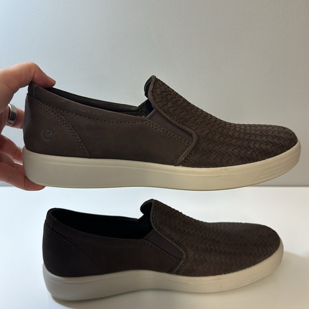Ecco Soft 7 Woven Brown Leather Slip On Sneaker Shoes Size 42(8-8.5) - Picture 13 of 15